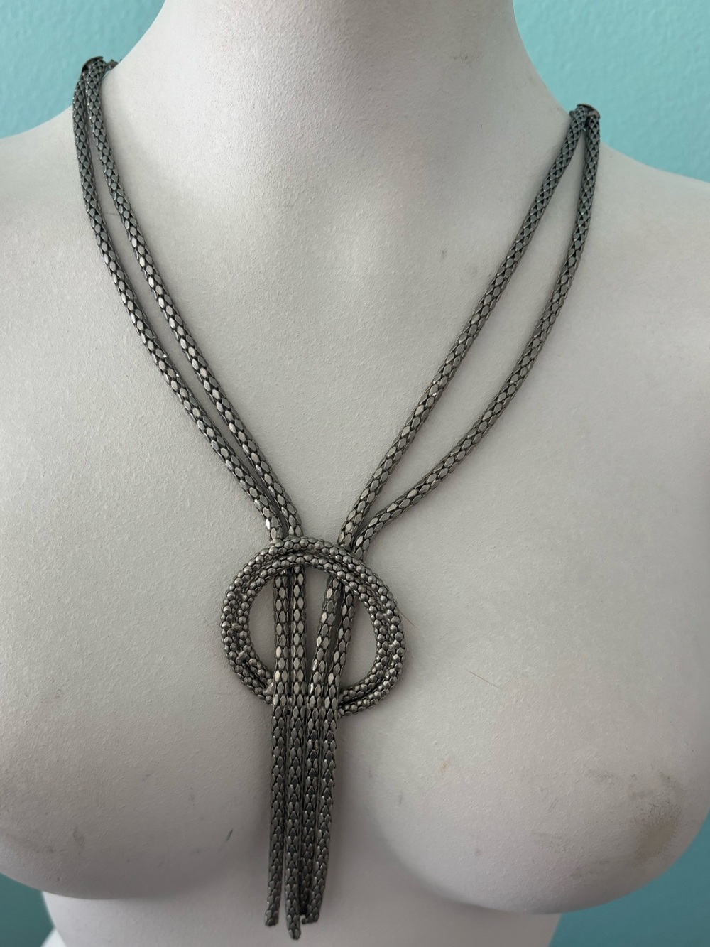Silver Snake Chain Tassel Necklace